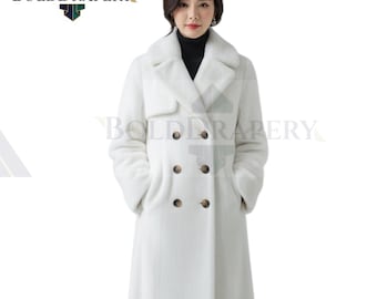 White Faux Fur &  Long Coat: Winter Luxe Trench