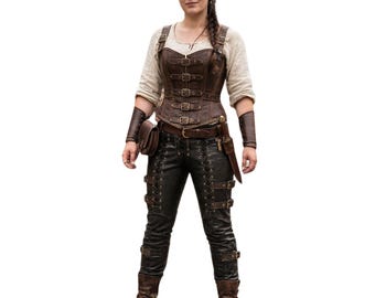 Women's Medieval Leather Corset, Pants, Arm Guards Set – LARP Cosplay Outfit