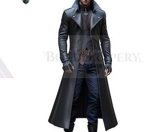 Handmade Genuine Leather Black Trench Coat: Gothic Vampire Style