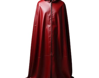 Red Leather High Collar Cloak: Floor-Length Gothic Cosplay