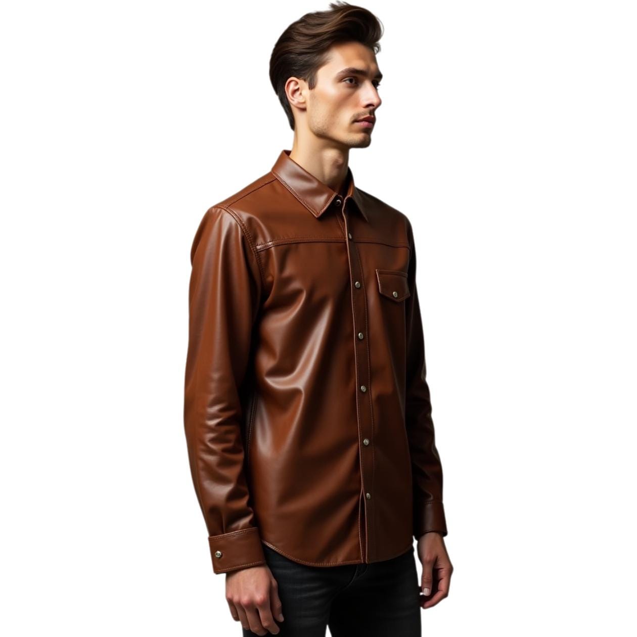 Handcrafted Brown Leather Shirt – Sophisticated and Sleek Design