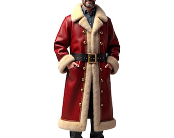 Red Leather Trench Coat with Fur Highlights - Winter Fashion