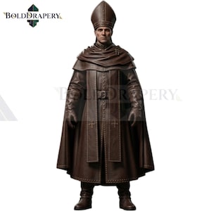 Dark Fantasy Leather Bishop Costume: Medieval Priest Robe & Cape
