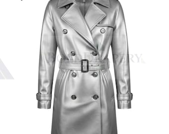 Leather trench coat - Handmade Coat With Button & Belt - All color available