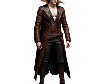 Men's Handcrafted Brown Leather Long Coat