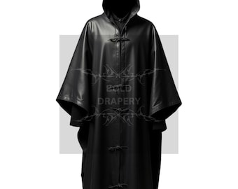 Mantello con cappuccio in pelle nera gotica: stile cosplay steampunk