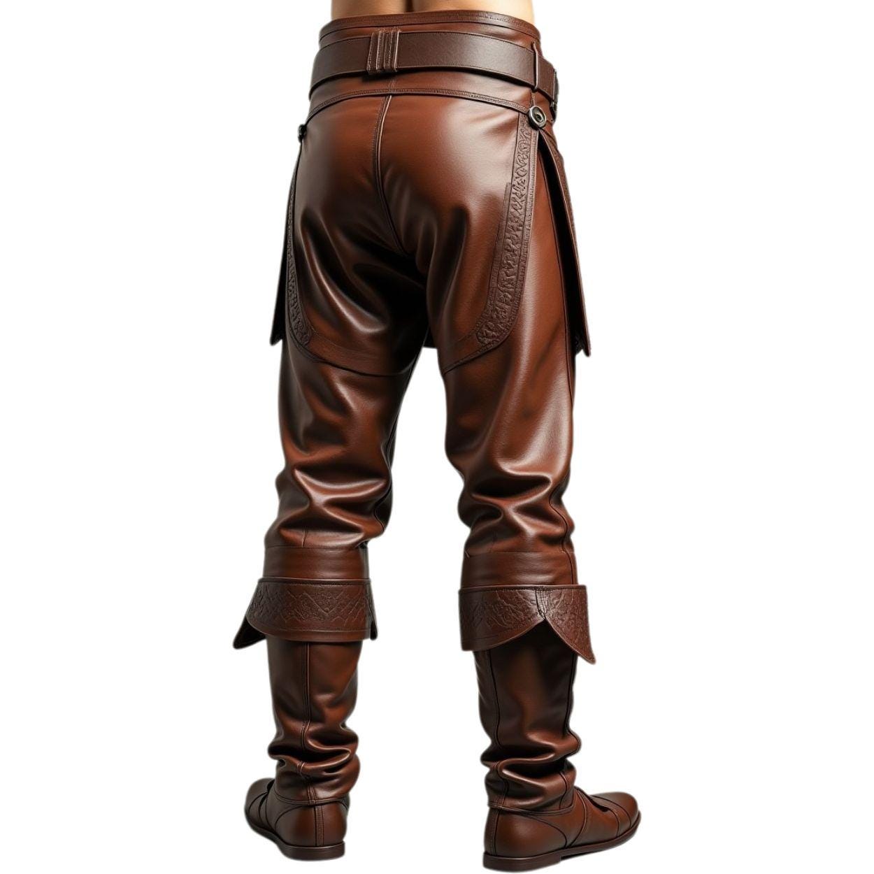 Brown Leather Medieval Pants With Belt and Embossed Detailing - Etsy