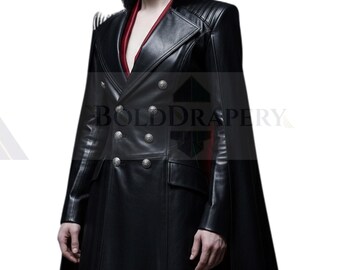 Gothic Warlock Leather Coat with Cape: Steampunk Priest Robe