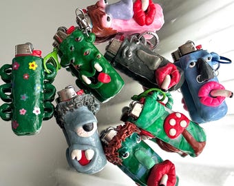 Handmade Polymer Clay Lighter Holder - Quirky Character Designs
