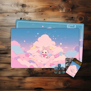 MTG Playmat, Kawaii Cute Rabbit TCG Playmat,Trading Card Game Accessories,Table Top Gaming,PC Game Accessory
