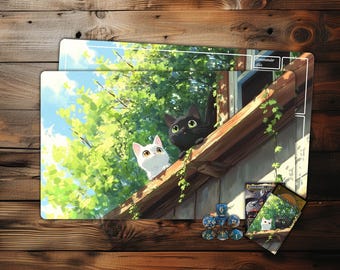 MTG Playmat,Ghibli Style Cute Cat TCG Playmat,Trading Card Game Accessories,Table Top Gaming,PC Game Accessory