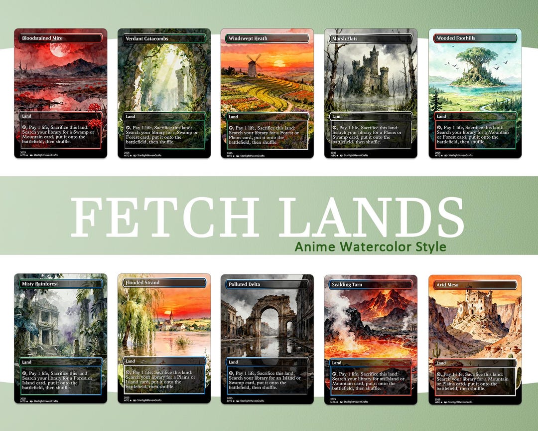 10 Fetch Lands | Proxy Cards | Anime Watercolor Style Land - Etsy