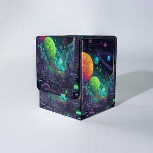 Pixel Universe City MTG Deck Box: Faux Leather, Magnetic Closure