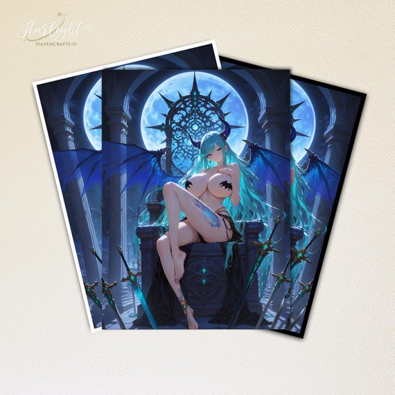 Mtg Waifu Card Sleeves,Dragon Girl Under the Moonlight Tcg Card Sleeves,Mtg Accessories,Matte/Foil card game sleeve,Top Quality Magic Sleeve