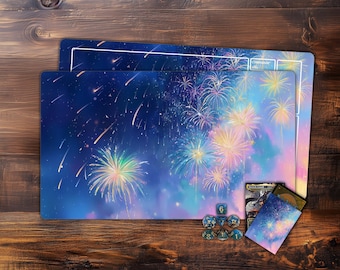 Fantasy Fireworks MTG-speelmat, TCG-speelmat, TCG-speelmat met zones, accessoires voor ruilkaarten, dekmat, gestikte rand
