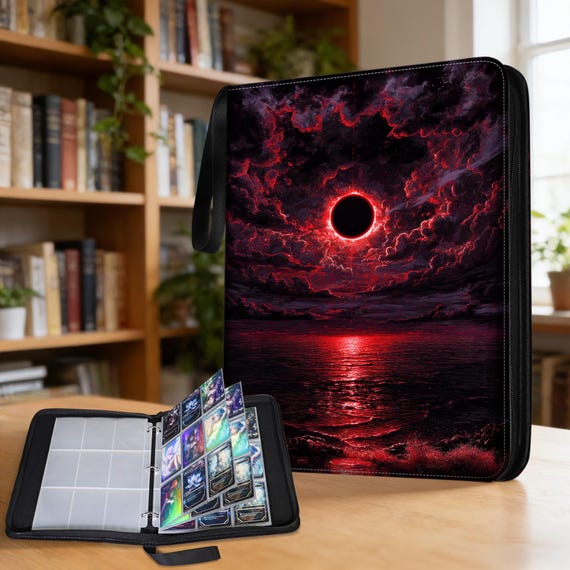 4 and 9 Pocket Trading Card Binder, Crimson HorizonApocalyptic Eclipse mtg  Card Binder, PU Leather, Full Art Printing, Custom patterns.