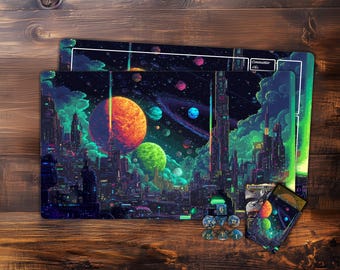 Pixel Universe City MTG Playmat Gift for Mtg Game Lovers - Perfect Birthday/Game Night Present,TCG Playmat,Trading Card Game Accessories