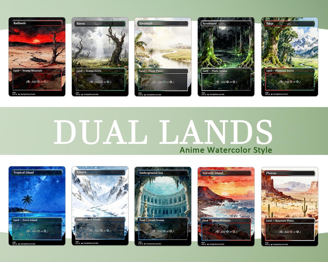 10 Dual Lands | Proxy Cards | Anime Watercolor Style Land - Etsy