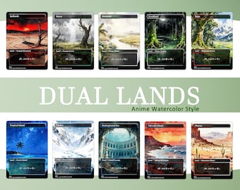 10 Terre Doppie / Carte Proxy / Terre in Stile Anime Acquerello