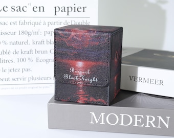 Crimson Horizon MTG Card Deck Box - Premium Faux Leather, Magnetic Closure,deck Box for Trading Card Games, TCG, EDH, Commander