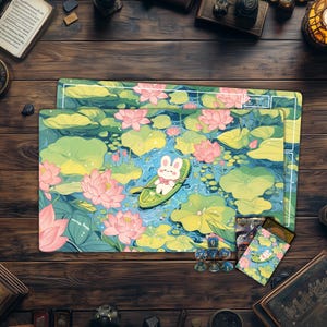 MTG Playmat,Kawaii Cute Anime Rabbit TCG Playmat With or Without Zones,Trading Card Game Accessories,PC Game Accessory,Gifts for Gamers