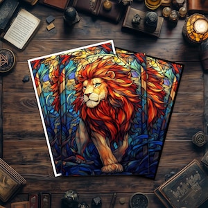 Pochettes pour cartes Mtg, Pochettes pour cartes Lion en vitrail, Pochettes magiques détaillées de grande qualité, Pochettes pour cartes TCG, Cadeaux pour gamers