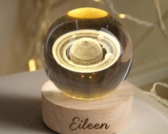 Personalization Saturn Night Lamp, Crystal Ball Solar System Night Light, Galaxy Globe Light, Astronomy Table Lamp, Bedroom Decor