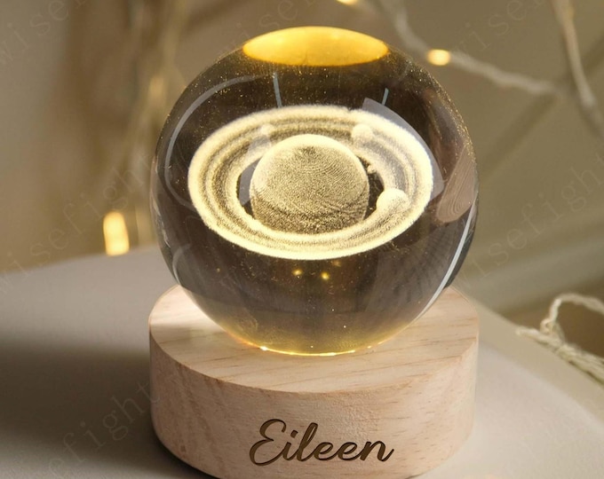 Personalization Saturn Night Lamp, Crystal Ball Solar System Night Light, Galaxy Globe Light, Astronomy Table Lamp, Bedroom Decor