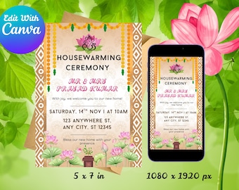 Ganesha Lotus Housewarming Invitation | Hindu Griha Pravesh Home Inauguration Entry Ceremony Vastu