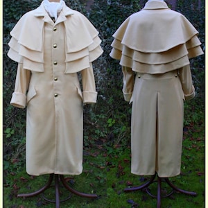Camel Wool Garrick Duster Coat: Regency Style Cape for Men and Women