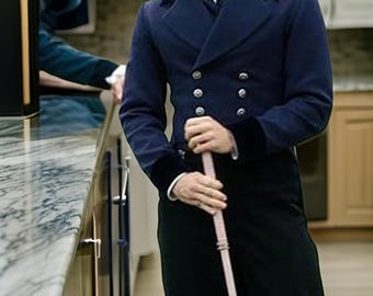 Men&#39;s Navy Blue Wool Regency Tailcoat: British Wedding, Cosplay