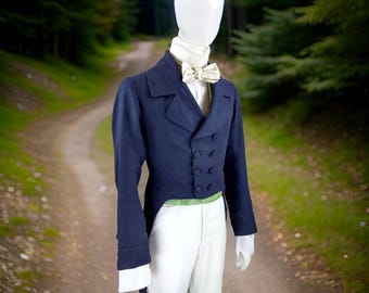 Men&#39;s Blue Wool Tailcoat: Regency Military Fashion