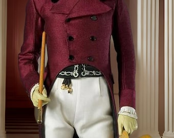Men&#39;s Regency Burgundy Wool Tailcoat - 18th Century Sovereign Style