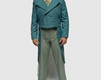 Men's Regency Tailcoat: Sky Grey Wedding Jacket, Mr. Darcy Style