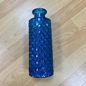 Vintage Empoli Glass Decanter | Diamond Optic Pattern | 1960s Mid Century Modern | Blue Italian Glass | 13.25” Tall (No Stopper)