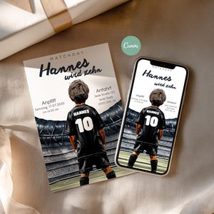Fußball Einladung Kindergeburtstag Vorlage – personalisierbare Geburtstagseinladung mit Fußball-Motiv - Canva Vorlage - digital & druckbar