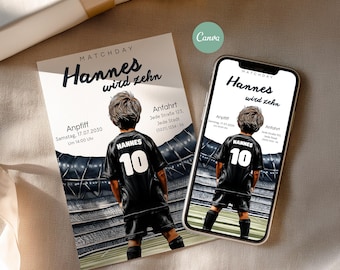 Fußball Einladung Kindergeburtstag Vorlage – personalisierbare Geburtstagseinladung mit Fußball-Motiv - Canva Vorlage - digital & druckbar