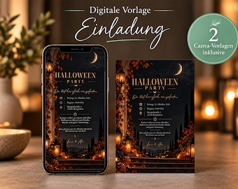 Halloween Einladung elegant – Canva Vorlage für Halloween Party | Digital & druckbar DIN A6