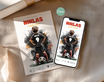 Football Birthday Invitation for Boys | Digital WhatsApp Invitation for Kids' Birthday Party | Customizable Canva Template with Print Version