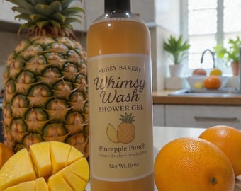 Pineapple Punch Whimsy Wash- Thick Creamy Body Wash, Sweet Tropical Scent, Handmade Shower Gel