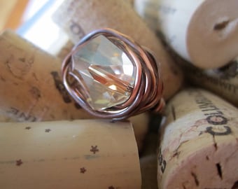 Crystal Shadow (light yellow) antique copper ring