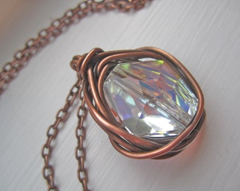 Swarovski Crystal Necklace in Antique copper