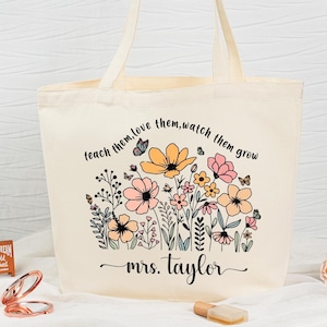 Sac fourre-tout personnalisé, apprenez-leur à les aimer, regardez-les grandir, cartable personnalisé, cartable de remerciement pour l'enseignant, cartable d'école, cadeau prénom pour enseignant