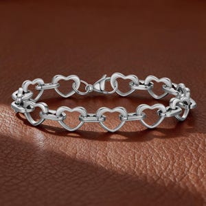 Handmade Heart Link Bracelet: Adjustable Stainless Steel Jewelry