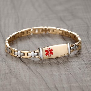Medical alert Bracelets for Women&Gilrs,The classic Personalized 14K Gold/Rose Gold plated Medical id bracelets with Custom engraving
