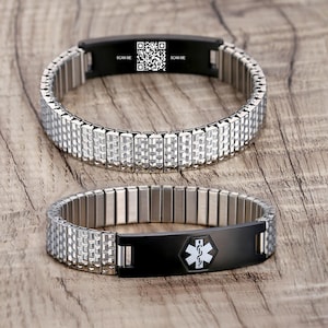 Personligt QR-kodsarmband för medicinskt ID, rostfritt stål stretchband