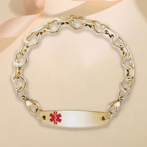 Customizable Medical Alert Bracelet for women: Stainless Steel Interchangeable Heart Chain Medical id bracelet Engraved