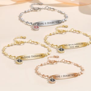 Personalized Medical Alert Bracelet for women: Engraved Diabetic,blood thinner,dnr, Stainless Steel