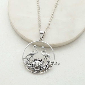 Silver Flamingo Pendant, Tropical Bird Necklace, Nature-Inspired Jewelry, Handcrafted Gift for Her