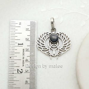 Egyptian Scarab Pendant, Silver Winged Necklace, Black Gemstone Jewelry, Mystical Talisman, Ancient Egyptian Inspired Gift